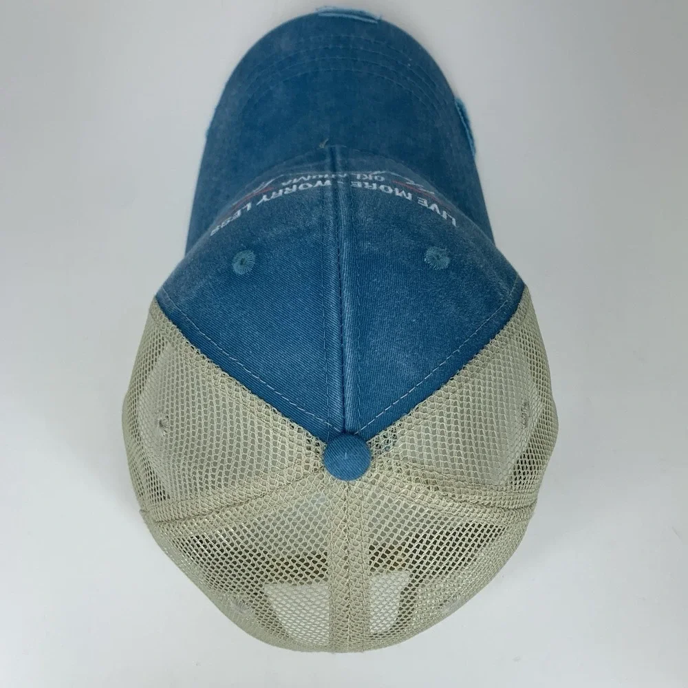 Hochatown Life Oklahoma Hat Blue Distressed Adjustable Snap Mesh Baseball Cap
